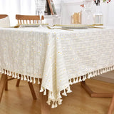 Triogift  Cotton Blend Tablecloth Beige Floral Printed Washable Farmhouse Table Cover for Wedding Party Living Room Baby Shower Decoration