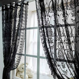 Triogift  1PC Black Side Lace Sheer Curtain for Living Room Voile Drape Kitchen Window Treatment Grommet Ring Custom