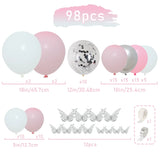 Triogift 98pcs Pink Silver Butterfly Balloon Garland Arch Kit Birthday Party Decoration Kids Wedding Decor Baby Shower Girl Latex Baloon