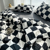 Triogift Checkerboard Bedding Comforter Set with Pillowcase bed sheet Single Full Size Bed Linen Duvet Cover Set Queen/King Double Single