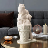 Triogift Ice Cream Cat Sculpture Resin Figurines For Bookcase Shelf Modern Home Room Decor Creative Animal Figures Best Gift New