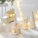 Triogift Ceramic Christmas luminous snowman luminous car small desktop home ornament Christmas gift