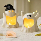 Triogift Ceramics Ghost Candle Holder Cute Halloween Candle Holder Home Table Candlestick Holder Decor Aroma Holder For Home Party Decor