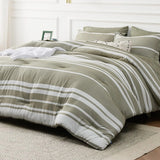 Triogift Comforter Set, Striped Bedding Set All Season, Bed in a Bag with Comforter, Sheets, Pillowcases & Shams, Twin, Cal King