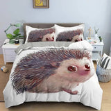 Triogift Hedgehog Duvet Cover Set 3D Cartoon Hedgehog Flower 2/3PCS Bedding Set Kids Boys Girls Animal Queen Size Polyester Quilt Cover