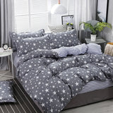 Triogift  Fashion Bedding Set White Green Double Bed Linens Nordic Duvet Cover Pillowcase Queen Size Flat Sheet Polyester Classic Grid