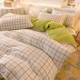 Triogift Lattice Bedding Sets Children Bed Linens Sheet Printed Duvet Cover Single Double Queen Size Quilt Covers Sets Bedclothes