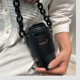 Triogift  - 420ml Portable Plastic Coffee Mug with Rope Leather Cover Creative Water Bottle Tea Milk Cold Drinkware Outdoor Couple Gift Cup