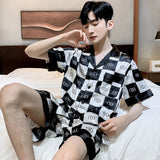 Triogift  New Pajamas Set Men's SummerHigh Quality Ice Silk Short Sleeve Night Wear Thin Satin Sleepwear Male Home Clothing Pyjamas Teen