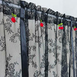 Triogift  1PC Black Side Lace Pull Up Curtain for Kitchen Sheer Drape With Top Red Cherries Small Window Home Decoration #E