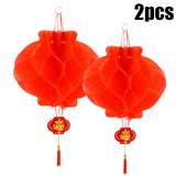 Triogift  2Pcs Chinese Lanterns New Year Red Paper Lantern Honeycomb Hanging Lantern Hanging Decoration Wedding Party New Year Decorations