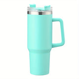 Triogift  -  1pc 40oz Straw Tumbler Reusable Vacuum Tumbler With Straw Insulated Double Wall Stainless Steel Handle Vacuum Flask Handy Cup