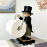 Triogift  Creative Spoof Paper Holder Statue Cute Funny Decorative Sculpture Resin Figure Butler Shape Tissue Stand Rack Toilet Decoration