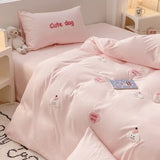 Triogift Ins Girly Heart Towel Embroidery Bedding Four-piece Set Soft Washed Cotton Bed Sheet Quilt Cover Three-piece Set