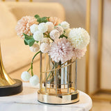 Triogift European Golden Glass Vases Home Decoration Accessories Modern Advanced Metal Flower Vase Room Study Hallway Home Wedding Decor