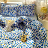 Triogift Bedding Set Floral Style Duvet Cover Pillowcase and Bedsheet Home Bed Linen Set Single/Queen Size Bedclothes