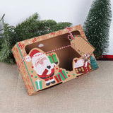 Triogift Christmas Candy Cookies Boxes Kraft Paper Gift Box Food Bakery Treat Boxes with Clear Window Navidad decor Xmas Gift Bag Noel