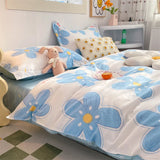 Triogift 100% High Quality Cotton Bedding Set 1 Duvet Cover 2 Pillowcases Cartoon Sky Blue Flower Pattern Design 16 Sizes,Customizable