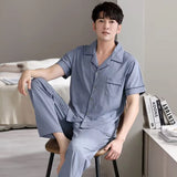 Triogift  High Quality Pyjamas Men Spring Summer Pure Cotton Breathable Pajamas Short Sleeved Cardigan Casual Male Home Cloth Suit Youth