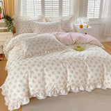 Triogift 1pc Ruffles Duvet Cover Pure Cotton Comforter Cover Floral Style Bed Covers housse de couette Girls Quilt Cover (No Pillowcase)