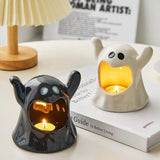 Triogift Ceramics Ghost Candle Holder Cute Halloween Candle Holder Home Table Candlestick Holder Decor Aroma Holder For Home Party Decor