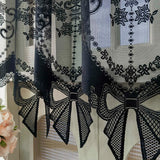 Triogift 1PC Black Lace Bows Sheer Curtain for Bay Window Voile Drape Cabinet Kitchen Door Cafe Home Decoration