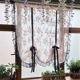 Triogift Pink Floral Roman Curtain for Bay Window Sheer Lifting Drape With Black Lace Kitchen Home Decoration Blinds #E