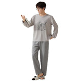 Triogift  High Quality Men Pajamas Suit Autumn Pure 100%Cotton Long Sleeve Large Size Comfortable Homewear Set Male Nightwear Pyjamas