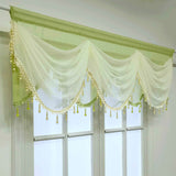 Triogift  1PC Luxury Green Double Layers Swags Valance Curtain Head for Living Room Bottom Beaded Lace Voile Drape Window Custom #E