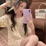 Triogift Flroal Sleepwear Women Pajama Sets Summer Piiama Korean Sets for Women 2 Pieces Home Suit Button Night Wears Cute Pyjamas New