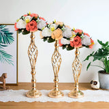 Triogift  Gold/Silver Wedding Candle Holders Decor Table Centerpiece Pillar Flower Vase Rack Stand Road Lead Floral Bouquet Party Supplies