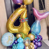 Triogift Mermaid Party Balloons 32inch 1 2 3 Foil Number Balloon Girls' Mermaid Tail Birthday Party Decorations Baby Shower Helium Globos