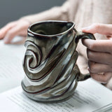 Triogift 500ml Leaf Pattern Ceramic Coffee Mug Large Capacity Frosted Water Cup Office Coffee Tea Cup Kitchen Utensils