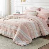 Triogift Comforter Set, Striped Bedding Set All Season, Bed in a Bag with Comforter, Sheets, Pillowcases & Shams, Twin, Cal King