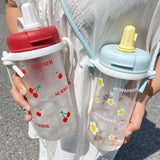 Triogift  -  Kawaii Cherry Glass Tumbler With Straw Tea Filter Strap Water Bottle Aesthetic For Iced Coffee Juice Cute Flower Glass Cup 700ml