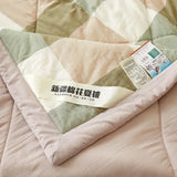 Triogift Japanese-style Plaid Spring Summer Quilt 100% Cotton Filling Skin Friendly Quilted Queen Quilts Breathable Double Blanket Summer