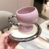 Triogift  -  Fine Ceramic Coffee Cup Saucer Bow Mug English Afternoon Tea Tableware Ceramic Latte Coffee Cup Saucer Breakfast Mug Gifts 160ml