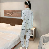 Triogift  High Quality Pajamas Suit Women Spring Autumn Thin Ice Silk Long Sleeves  Home Wear Female Large Size Sleepwear Set Summer Girls