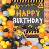 Triogift Construction Balloon Backdrop Disposable Tableware Birthday Decor Boy Excavator Truck Tractor Construction Birthday Party Decor