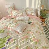 Triogift Romantic Flower Lace Bedding Set with Ruffles for Girls and Women Sets Full Bed Sheets Quilt Comforter Duvet Complete King Size