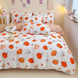 Triogift Orange Pumpkin Duvet Cover Cartoon Style Bedding Set for Kids Girls Soft Microfiber Reversible Comforter Cover with 2 Pillowcase