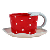 Triogift  -  Strawberry-Shaped Ceramic Coffee Cup and Saucer Set, Children's Water Cup, Household Ins Breakfast Cup, Fresh, Cute