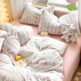 Triogift  Rural Style Bedding Set Fresh Floral Four Piece Set  Girl Heart  Double-layer Gauze   New Meeting Duvet Cover