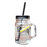 Triogift  -  450ml Mason Jar Mugs with Handles Old Fashioned Glass Bottle Juice Drink Clear Glass Water Bottle With Cover Straw Drinkware Cup