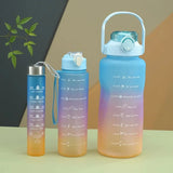 Triogift  -  3pcs Set Gym Bottles with Time Graduated Space Water Cup High Capacity Portable Plastic Cups Outdoor Travel Water Bottle Set