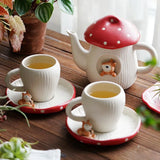 Triogift  -  Red Mushroom Coffee Cup Saucer Exquisite Ceramic Afternoon Tea Set Simple Home Teapot Breakfast Milk Mug Cartoon Dessert Plate