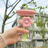 Triogift  -  Kawaii Flower Glass Cup Aesthetic With Lid Straw Infuser Glass Bottle Tumbler For Water Tea Juice Vintage Drinking Bottle 600ml