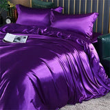 Triogift High-end Blending Natural Mulberry Silk Bedding Set Luxury Silky Queen Duvet Cover Set with Flat Sheet Quilt Cover Pillowcases