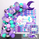 Triogift Macaron Purple Green Blue Latex Balloons Mermaid Arche Ballon Anniversaire Happy Birthday Globos Party Decoration Girl Arch Kit