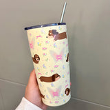 Triogift  -  Cute Puppy Sainless Steel Thermos Bottle Tumbler For Water Coffee Tea Kawaii Korean Thermal Flask Vaccum Cup With Straw 550ml